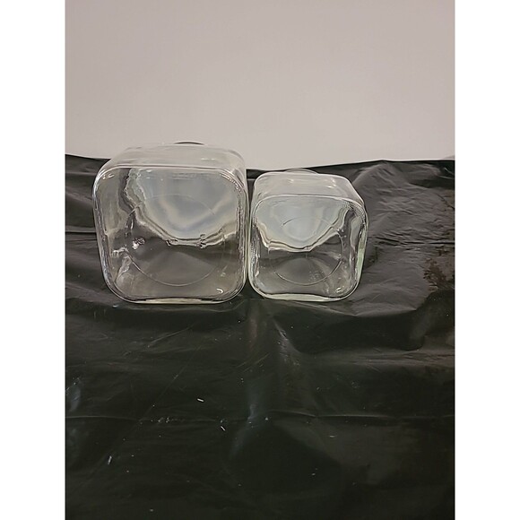 (2) Vintage Anchor Hocking Square Kitchen Jar Canister Clear Glass Starburst Lid - Picture 4 of 9